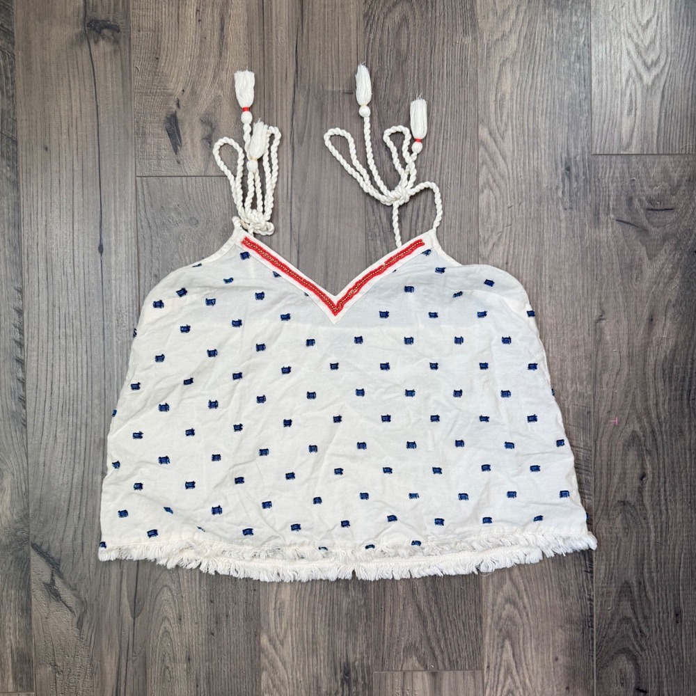Aerie Women's White Embroidered Tassel‎ Halter Tank Top Size Medium